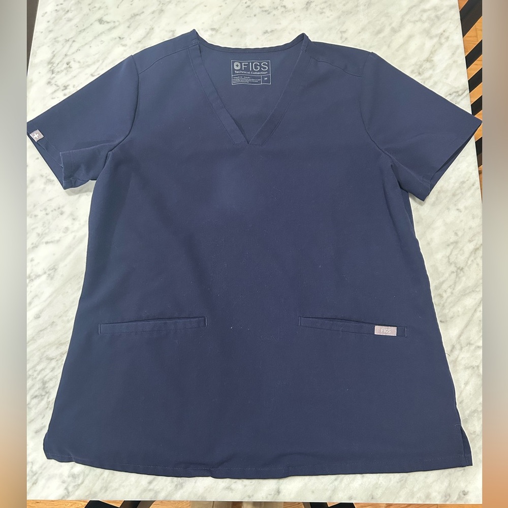 Figs Navy Blue V-Neck Scrub Top